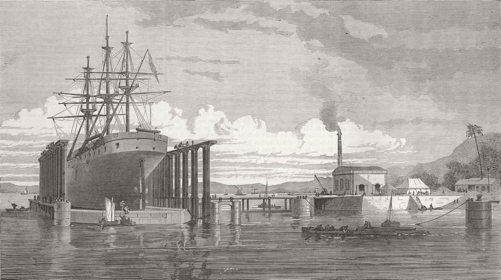 INDIA. Hydraulic Lift Graving Dock, Mumbai Harbour 1872 old antique print
